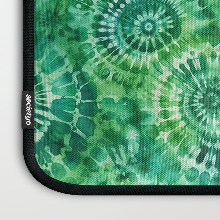 Jumbo Tie Dye Batik in Bright Green Circling Swirls on Teal Laptop Sleeve Gallery Image 3