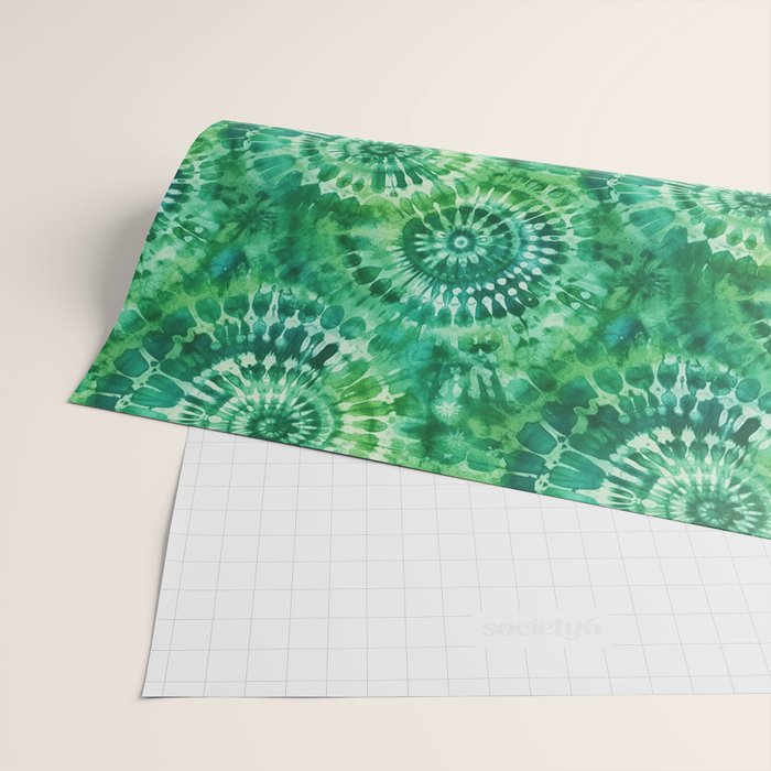 Jumbo Tie Dye Batik in Bright Green Circling Swirls on Teal Wrapping Paper Gallery Image 2