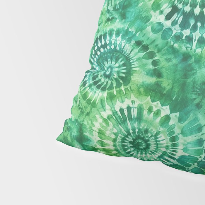 Jumbo Tie Dye Batik in Bright Green Circling Swirls on Teal Pillow Sham Gallery Image 4