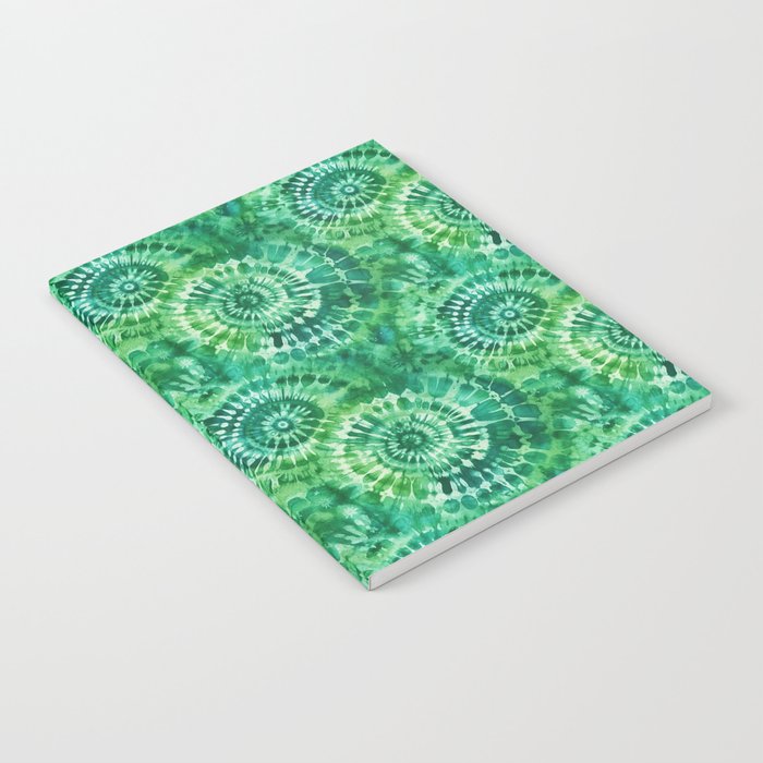 Jumbo Tie Dye Batik in Bright Green Circling Swirls on Teal Notebook Gallery Image 1