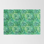 Jumbo Tie Dye Batik in Bright Green Circling Swirls on Teal Rug Gallery Image 2