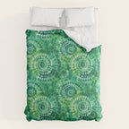 Jumbo Tie Dye Batik in Bright Green Circling Swirls on Teal Duvet Cover Gallery Image 6
