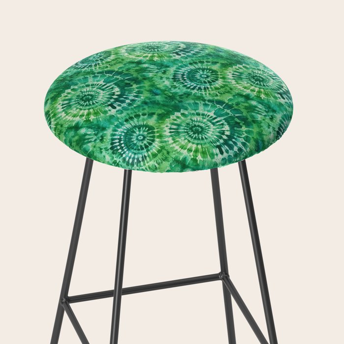 Jumbo Tie Dye Batik in Bright Green Circling Swirls on Teal Stool Gallery Image 2