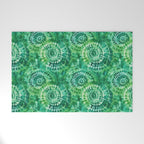 Jumbo Tie Dye Batik in Bright Green Circling Swirls on Teal Welcome Mat Gallery Image 1