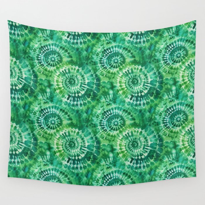 Jumbo Tie Dye Batik in Bright Green Circling Swirls on Teal Wall Tapestry Gallery Image 4
