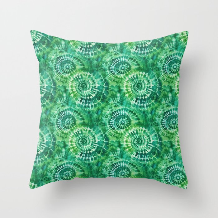 Jumbo Tie Dye Batik in Bright Green Circling Swirls on Teal Throw Pillow Gallery Image 6