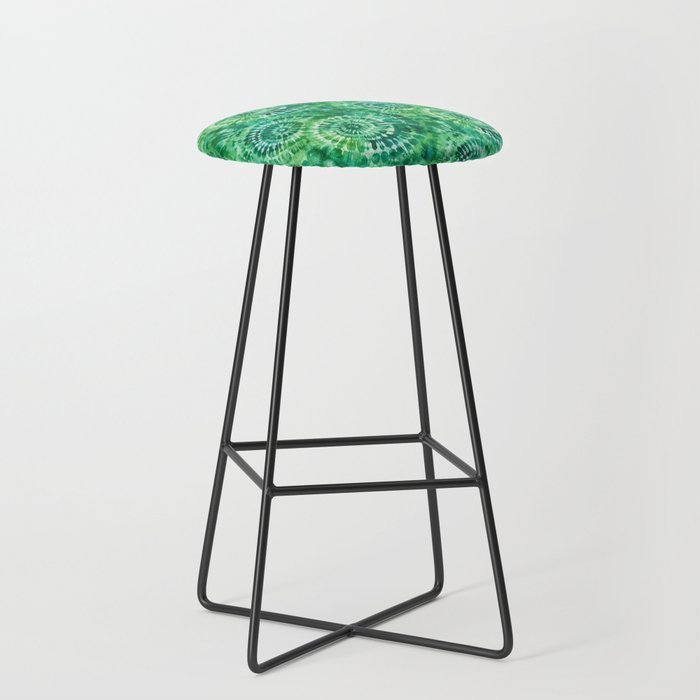 Jumbo Tie Dye Batik in Bright Green Circling Swirls on Teal Stool Gallery Image 1