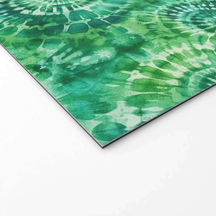 Jumbo Tie Dye Batik in Bright Green Circling Swirls on Teal Welcome Mat Gallery Image 2