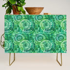 Jumbo Tie Dye Batik in Bright Green Circling Swirls on Teal Credenza Gallery Image 1