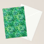 Jumbo Tie Dye Batik in Bright Green Circling Swirls on Teal Stationery Card Gallery Image 2
