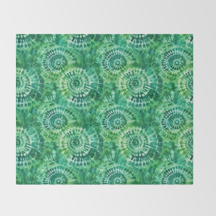 Jumbo Tie Dye Batik in Bright Green Circling Swirls on Teal Throw Blanket Gallery Image 2