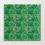 Jumbo Tie Dye Batik in Bright Green Circling Swirls on Teal Wood Wall Art Gallery Image 1