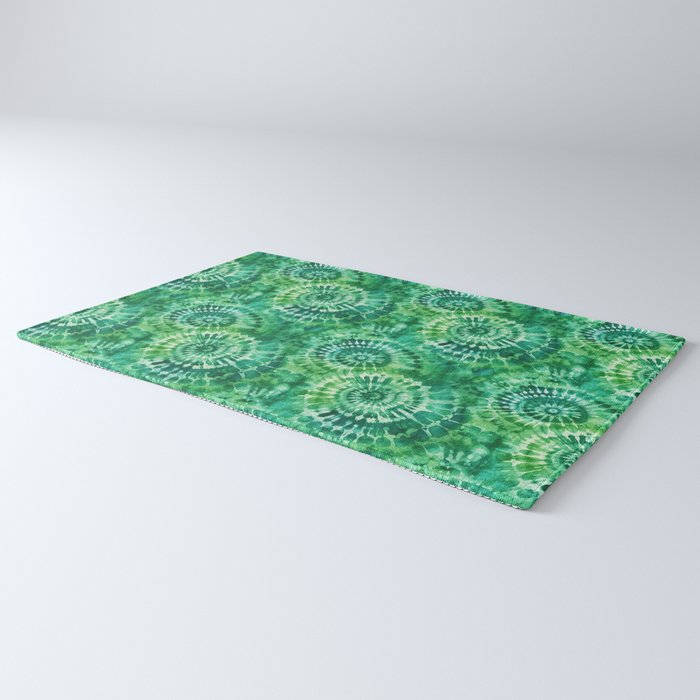 Jumbo Tie Dye Batik in Bright Green Circling Swirls on Teal Rug Gallery Image 3