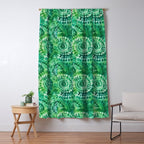 Jumbo Tie Dye Batik in Bright Green Circling Swirls on Teal Window Curtain Gallery Image 5