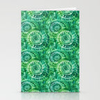 Jumbo Tie Dye Batik in Bright Green Circling Swirls on Teal Stationery Card Gallery Image 2