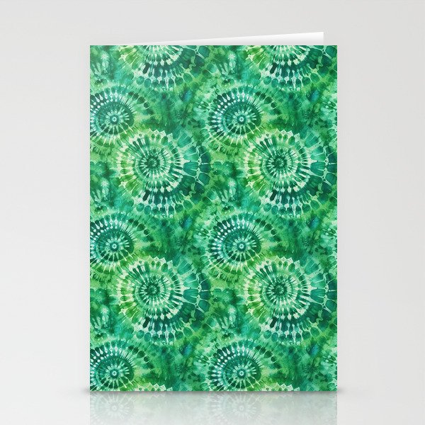 Jumbo Tie Dye Batik in Bright Green Circling Swirls on Teal Stationery Card Gallery Image 2