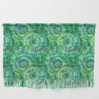 Jumbo Tie Dye Batik in Bright Green Circling Swirls on Teal Wall Hanging Gallery Image 1