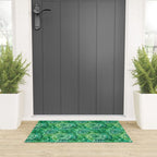 Jumbo Tie Dye Batik in Bright Green Circling Swirls on Teal Welcome Mat Gallery Image 3