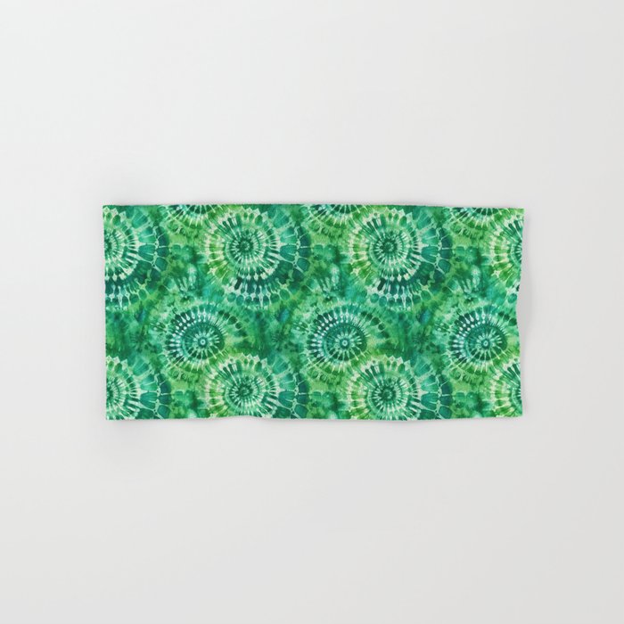 Jumbo Tie Dye Batik in Bright Green Circling Swirls on Teal Bath Towel Gallery Image 1