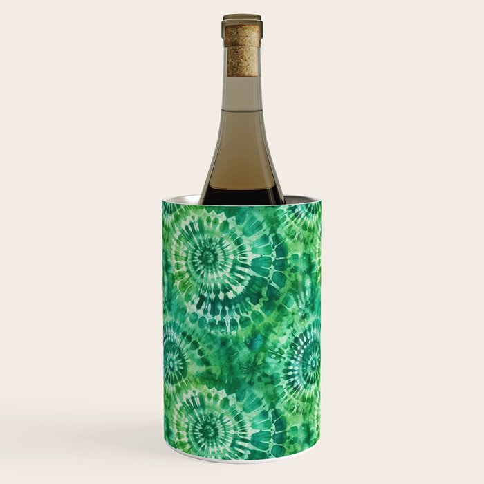Jumbo Tie Dye Batik in Bright Green Circling Swirls on Teal Wine Chiller Gallery Image 3