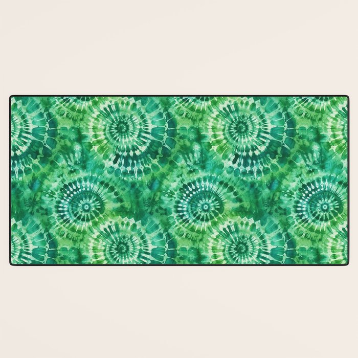 Jumbo Tie Dye Batik in Bright Green Circling Swirls on Teal Desk Mat Gallery Image 3