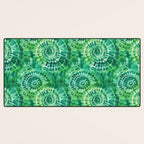 Jumbo Tie Dye Batik in Bright Green Circling Swirls on Teal Desk Mat Gallery Image 3