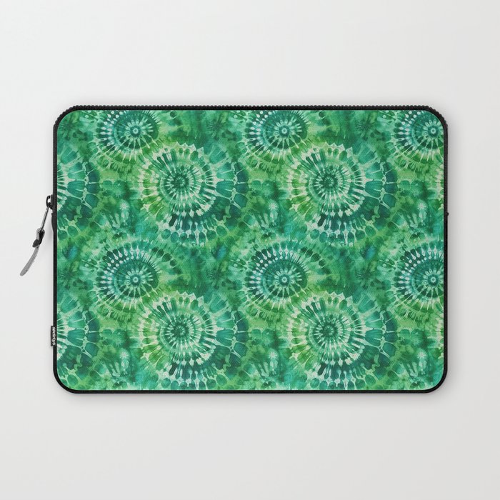 Jumbo Tie Dye Batik in Bright Green Circling Swirls on Teal Laptop Sleeve Gallery Image 1
