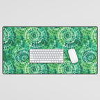 Jumbo Tie Dye Batik in Bright Green Circling Swirls on Teal Desk Mat Gallery Image 1