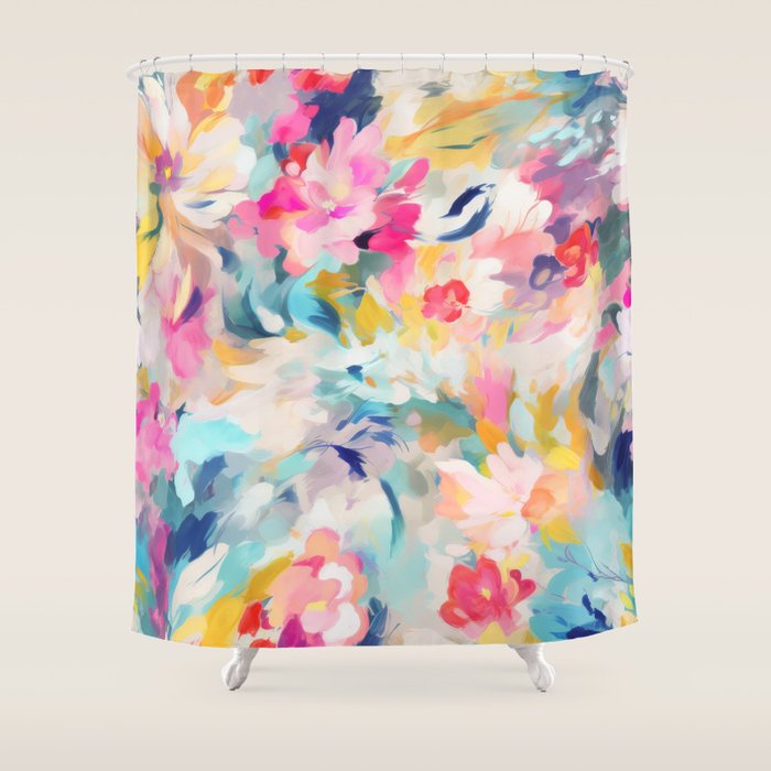 Colorful Abstract Design Rainbow Bold Bright Flowers Shower Curtain Gallery Image 1