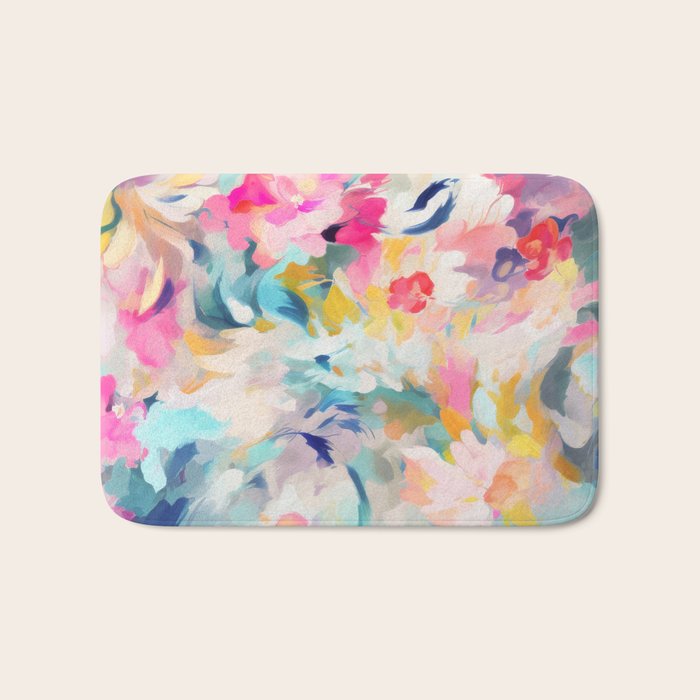 Colorful Abstract Design Rainbow Bold Bright Flowers Bath Mat Gallery Image 1