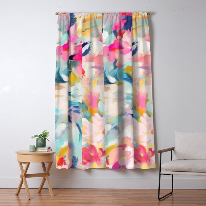 Colorful Abstract Design Rainbow Bold Bright Flowers Window Curtain