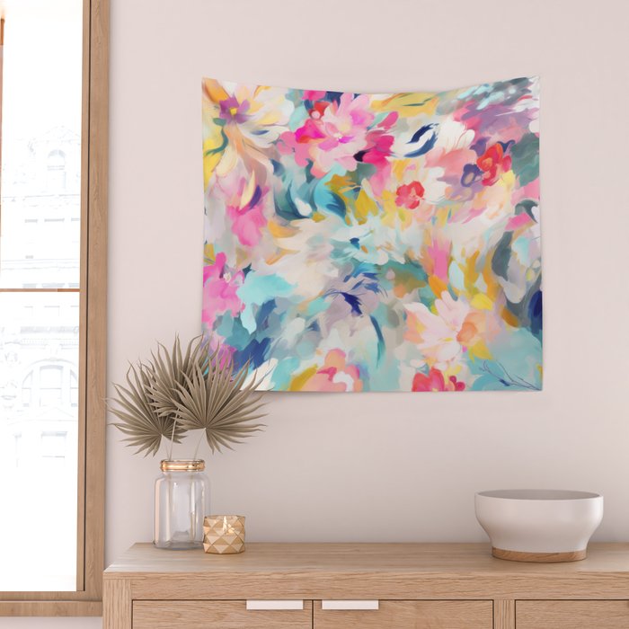 Colorful Abstract Design Rainbow Bold Bright Flowers Wall Tapestry Gallery Image 2