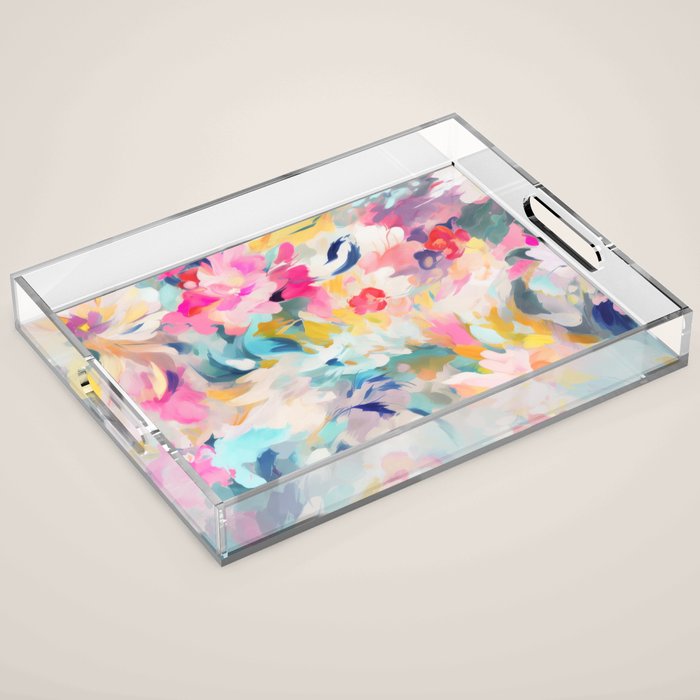 Colorful Abstract Design Rainbow Bold Bright Flowers Acrylic Tray Gallery Image 1