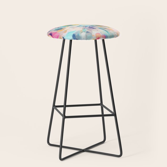 Colorful Abstract Design Rainbow Bold Bright Flowers Stool Gallery Image 1