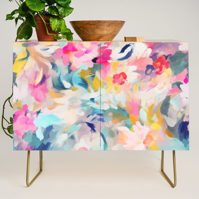 Colorful Abstract Design Rainbow Bold Bright Flowers Credenza Gallery Image 1