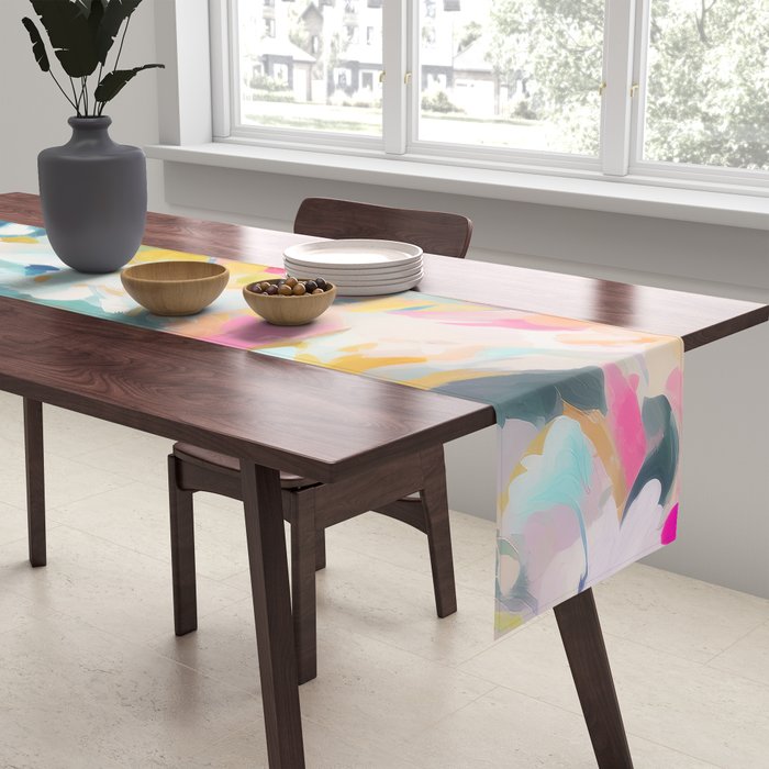 Colorful Abstract Design Rainbow Bold Bright Flowers Table Runner Gallery Image 2
