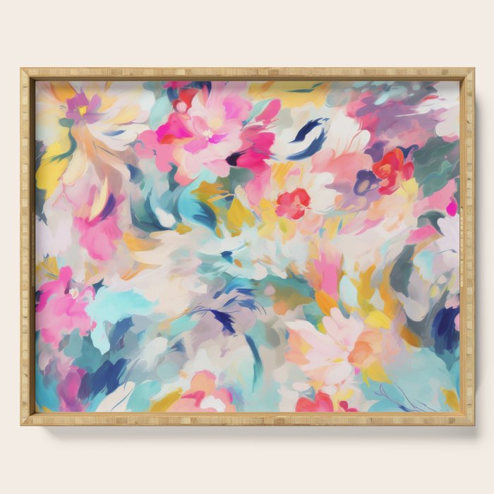 Colorful Abstract Design Rainbow Bold Bright Flowers Serving Tray Gallery Image 1