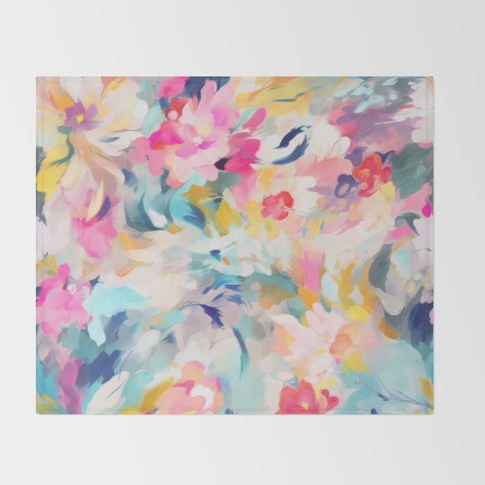 Colorful Abstract Design Rainbow Bold Bright Flowers Throw Blanket Gallery Image 2