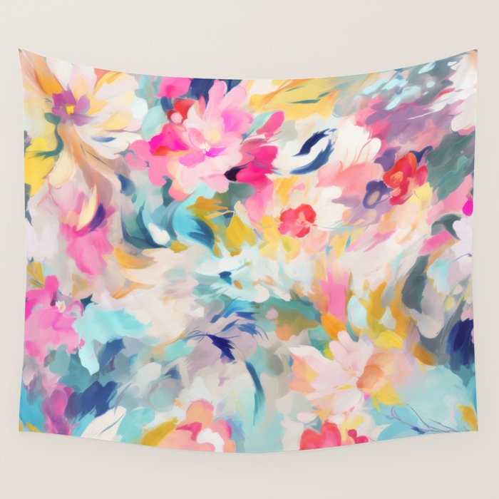 Colorful Abstract Design Rainbow Bold Bright Flowers Wall Tapestry Gallery Image 4