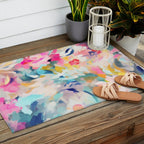 Colorful Abstract Design Rainbow Bold Bright Flowers Outdoor Rug Gallery Image 2