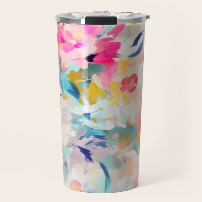 Colorful Abstract Design Rainbow Bold Bright Flowers Travel Mug Gallery Image 1