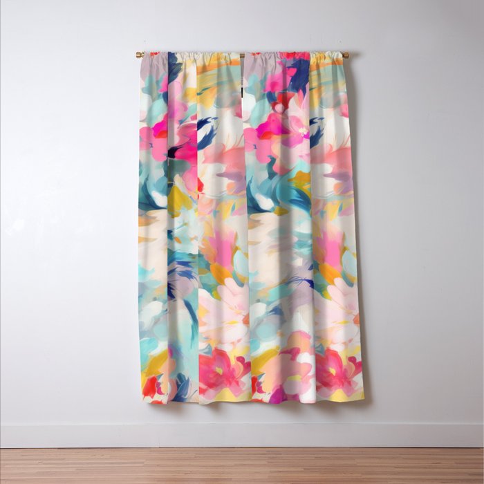 Colorful Abstract Design Rainbow Bold Bright Flowers Window Curtain Gallery Image 3