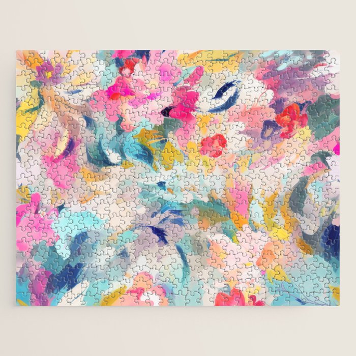 Colorful Abstract Design Rainbow Bold Bright Flowers Jigsaw Puzzle