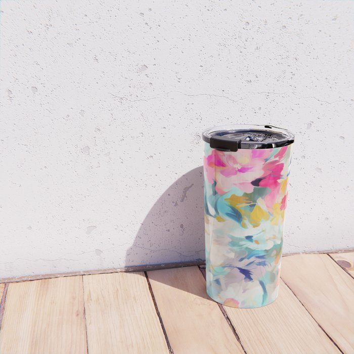 Colorful Abstract Design Rainbow Bold Bright Flowers Travel Mug Gallery Image 4