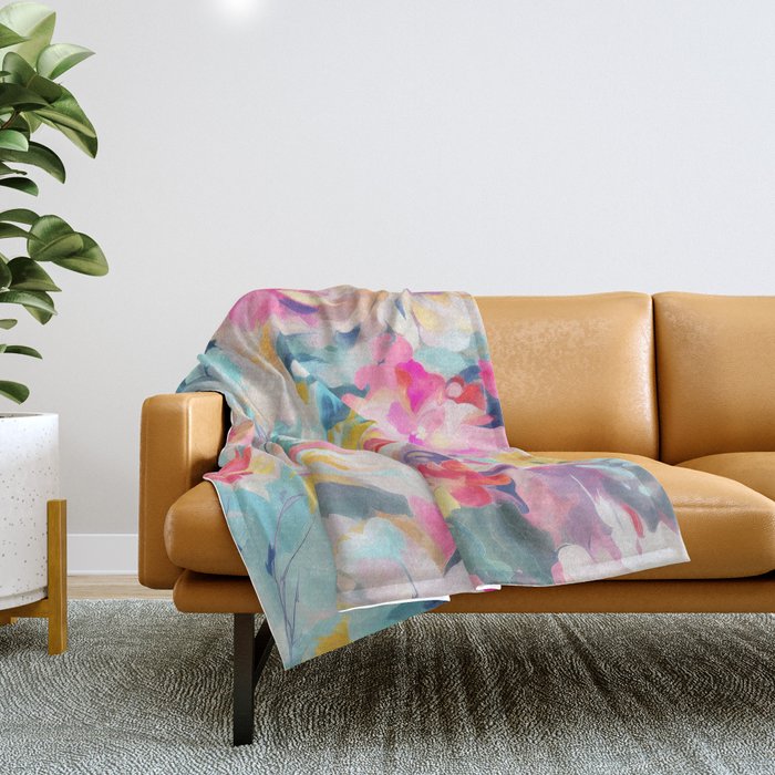 Colorful Abstract Design Rainbow Bold Bright Flowers Throw Blanket Gallery Image 1