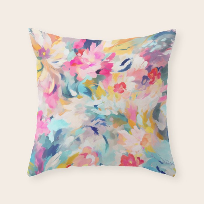 Colorful Abstract Design Rainbow Bold Bright Flowers Throw Pillow Gallery Image 1