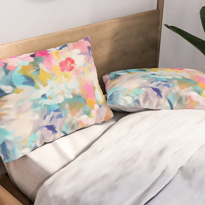 Colorful Abstract Design Rainbow Bold Bright Flowers Pillow Sham Gallery Image 2