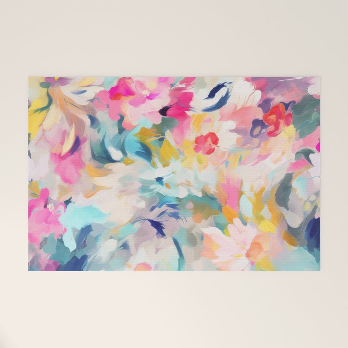 Colorful Abstract Design Rainbow Bold Bright Flowers Welcome Mat Gallery Image 1