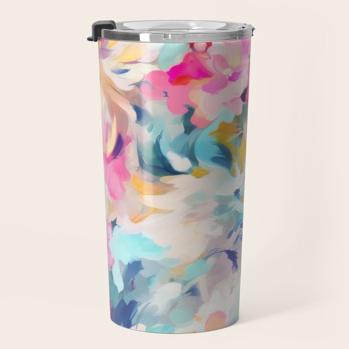 Colorful Abstract Design Rainbow Bold Bright Flowers Travel Mug Gallery Image 3