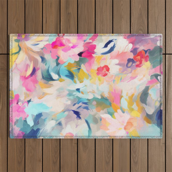 Colorful Abstract Design Rainbow Bold Bright Flowers Outdoor Rug Gallery Image 1